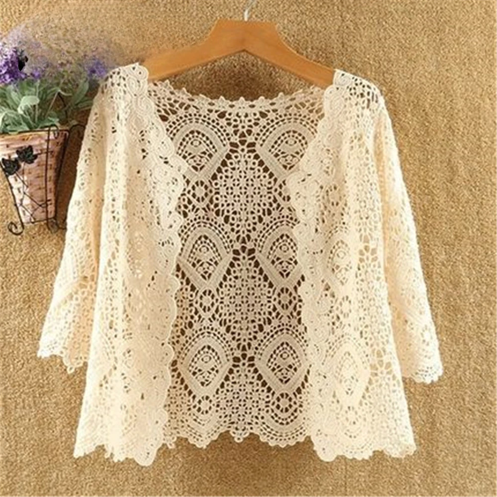 Кардиган женский Солнцезащитный с кружевом пикантный вязаный тонкий свитер