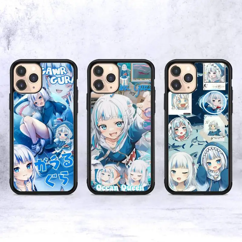

Hololive Gawr Gura Phone Case Silicone PC+TPU Case for iPhone 11 12 13 Pro Max 8 7 6 Plus X SE XR Hard Fundas