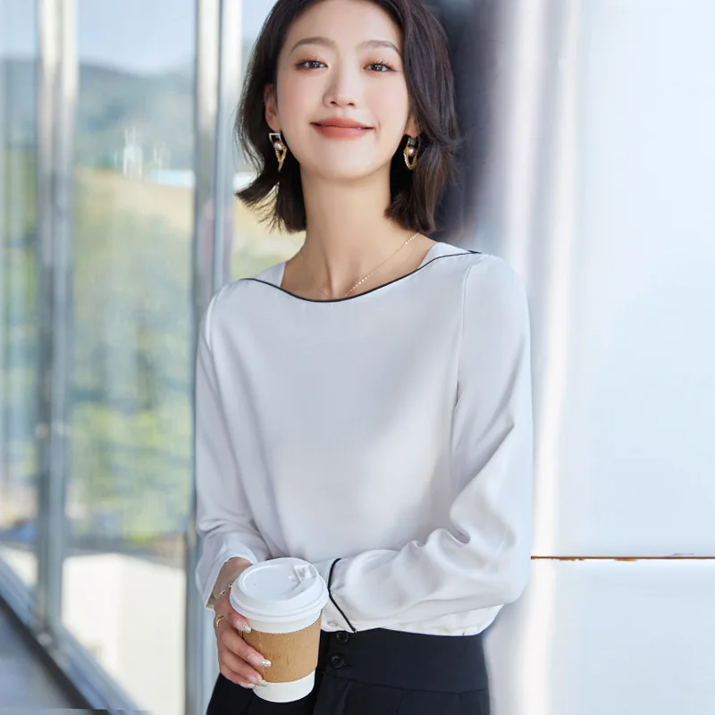 Женская шифоновая рубашка с длинным рукавом белая Повседневная Блузка офисный