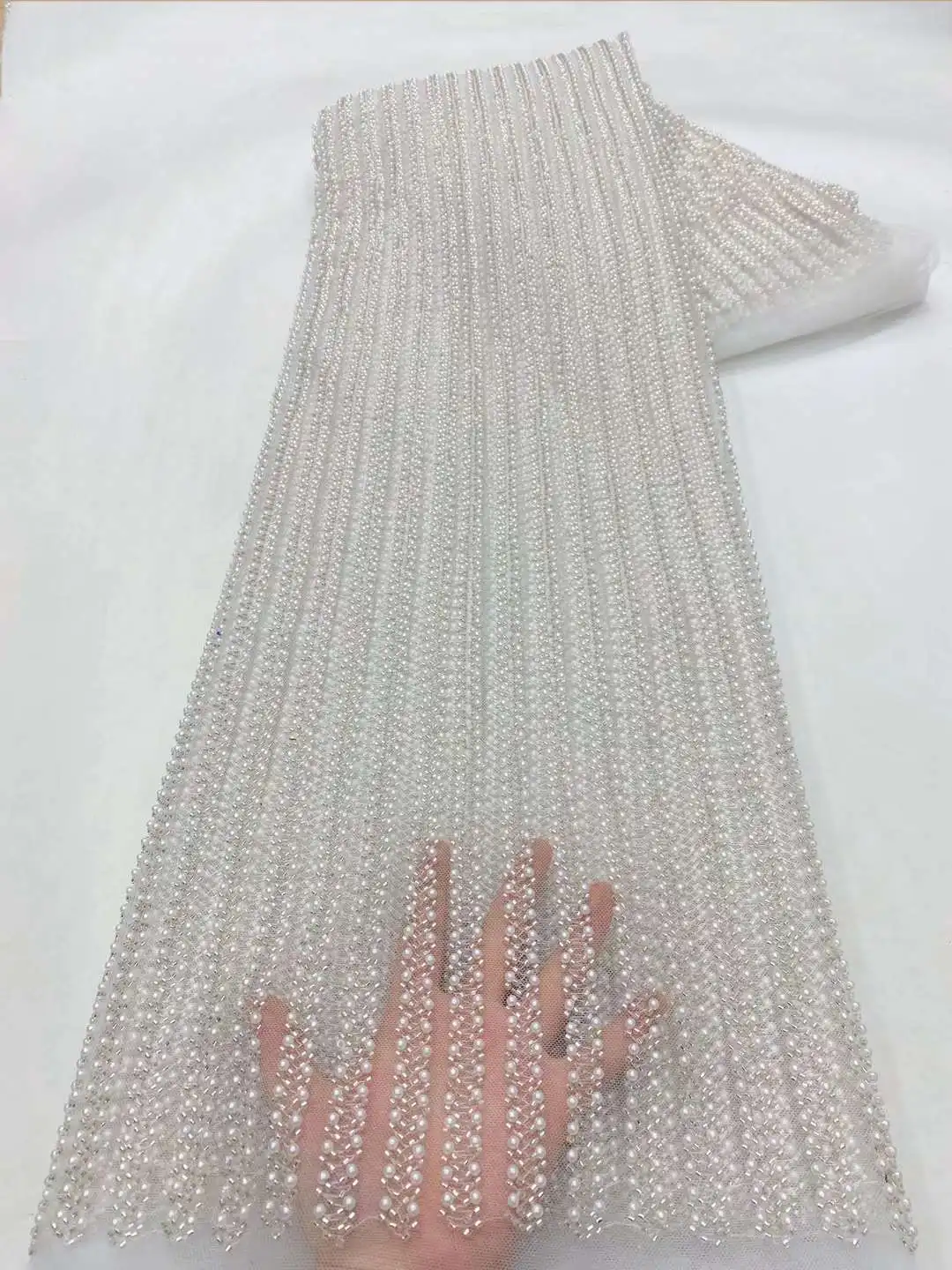 Новая Мода французская вышивка Тяжелая кружевная ткань ручной работы из бисера с