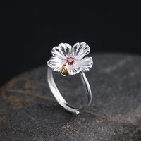 925 sterling silver retro inlaid zircon womens ring ethnic snail flower opening adjustable rings 100 real silver jewelry jz035