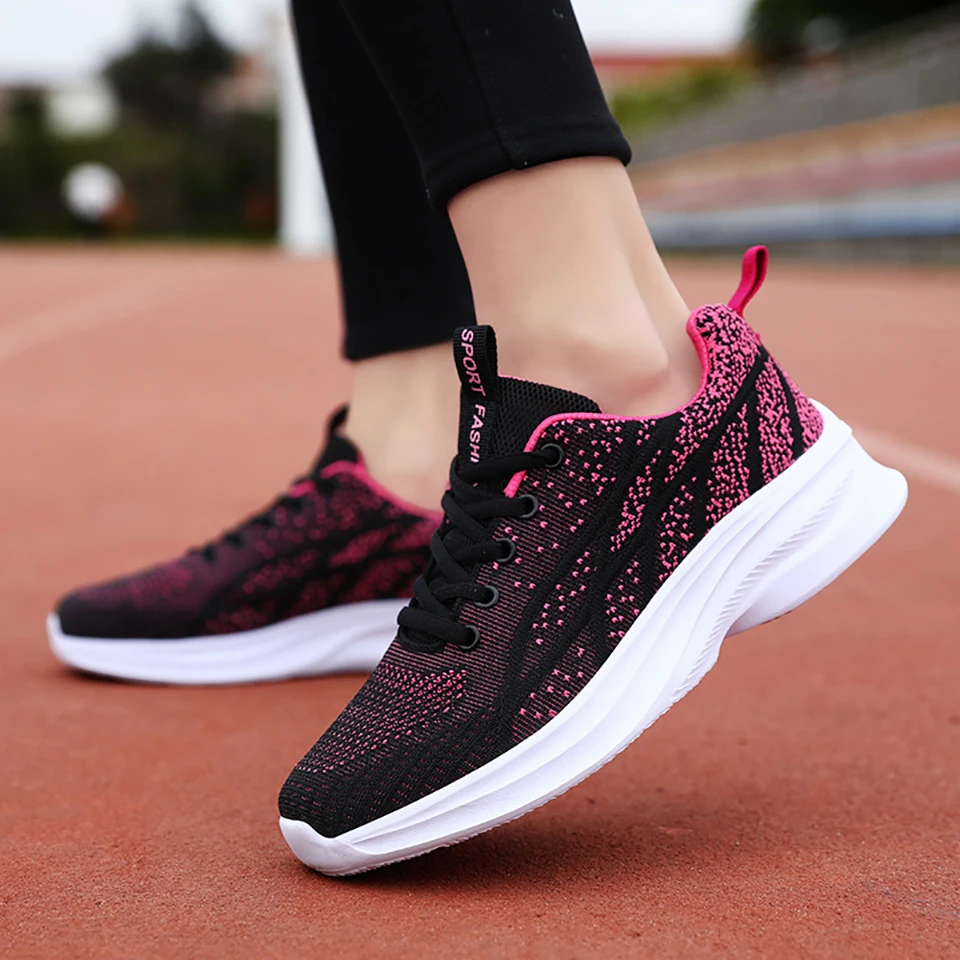 Loekeah Running Shoes For Women Breathable Casual Female Shoes Mesh Flat Light Lace-Up Sneakers Women's Outdoor Sports Footwear