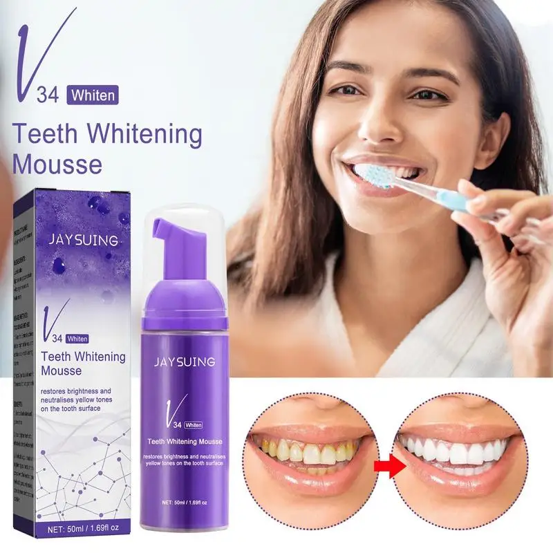 

V34 Teeth Whitening Brightening Toothpaste 50ml Tooth Color Corrector Clean Mousse Remove Yellow Stain Oral Hygiene Fresh Breath