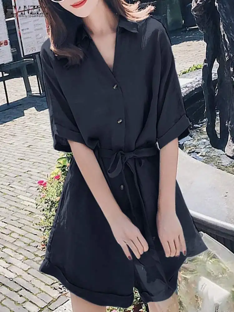 

ZANZEA Fashion Jumpsuits Oversize Women Lapel Neck Short Sleeve Rompers Casual Summer Playsuits Solid Loose Holiday Overalls