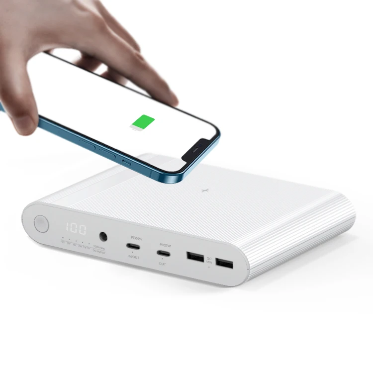 

HENCA 115W Laptop Qi Wireless Powerbank 26800mah DC Laptop Power Bank 12v 6v 9v 19v 20v 24v DC QC3.0 Wireless Power Bank