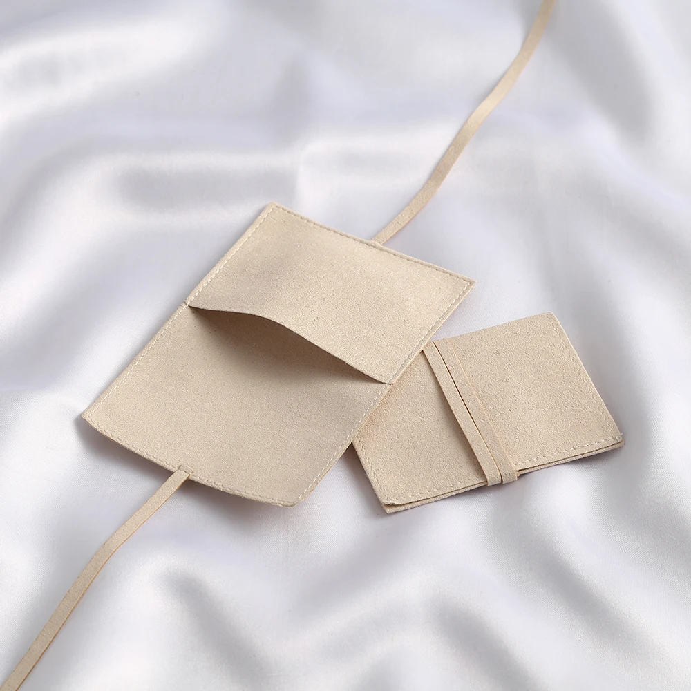 Storange Packaging Pouch Wholesale Beige Microfiber Jewelry Ring Earrings Suede Envelope Bag with Rope Wedding Gift Party