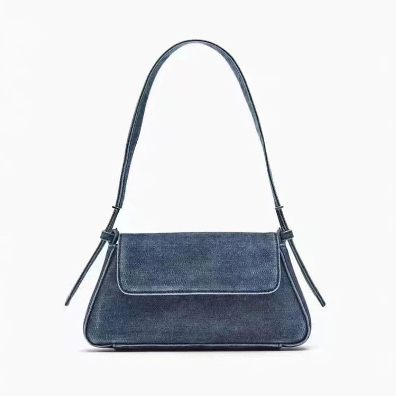 

Blue Denim Shoulder Bag for Women 2023 Brand Design Ladies Simple Underarm Bag Z Armpit Bag OL Commuter Bag Bolsa Feminina