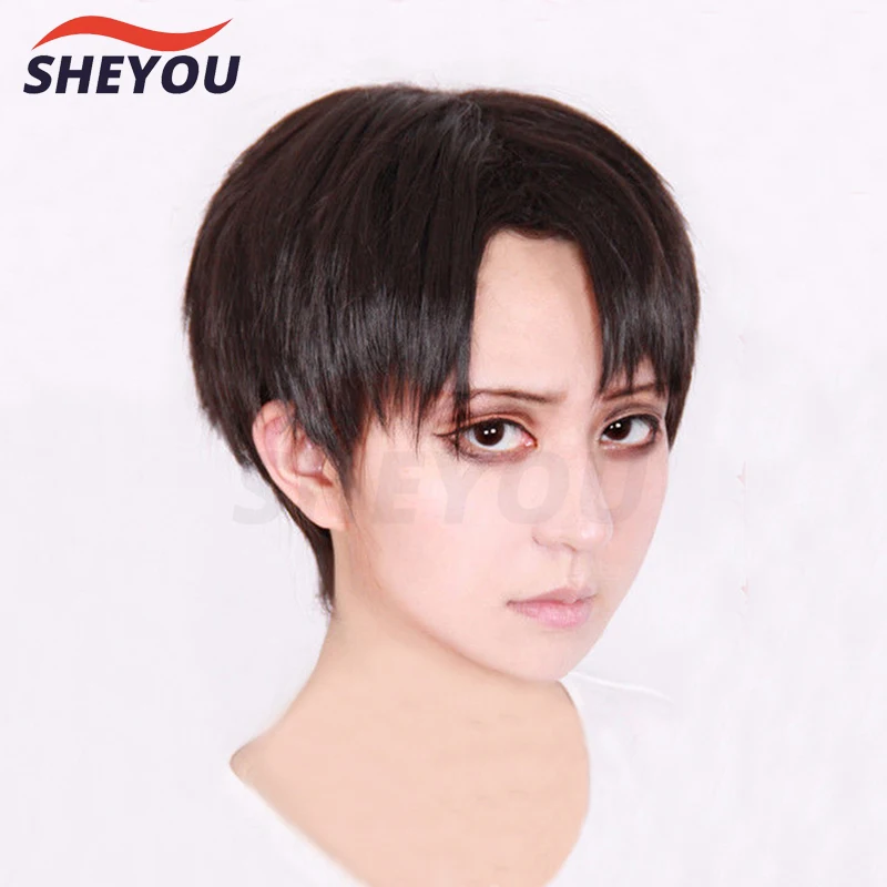 

Attack on Titan Levi Ackerman Short Brown Mixed Hair Rivai Ackerman Heat Resistant Cosplay Costume Wig + Track + Wig Cap