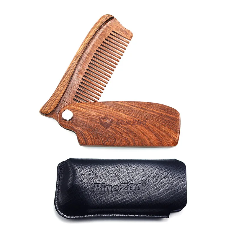 

Blue ZOO Natural Hair Combs Beard Sandalwood Comb Folding Comb Fold Hair Combs Bearded Man Grooming Fashion Handle Hair Care Kit