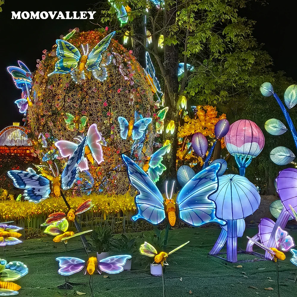 Фото Momovalley 3D гигантские светодиодные рождественские украшения с открытым закрытием движущаяся бабочка для улицы для пейзажа и декора ресторана №5