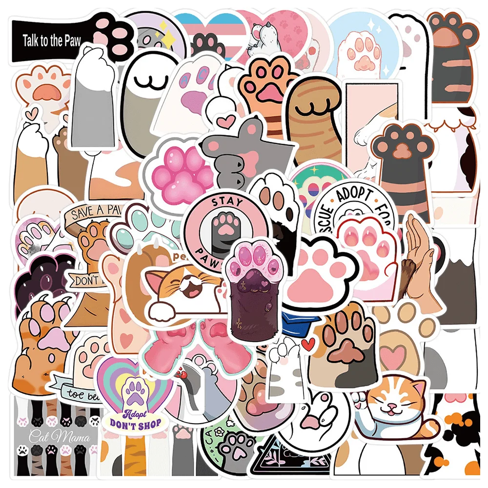 

61pcs Cat Paw Stickers For Phone Suitcase Ipad Stationery Laptop Cartoon Sticker DIY Craft Supplies Scrapbooking Materiales