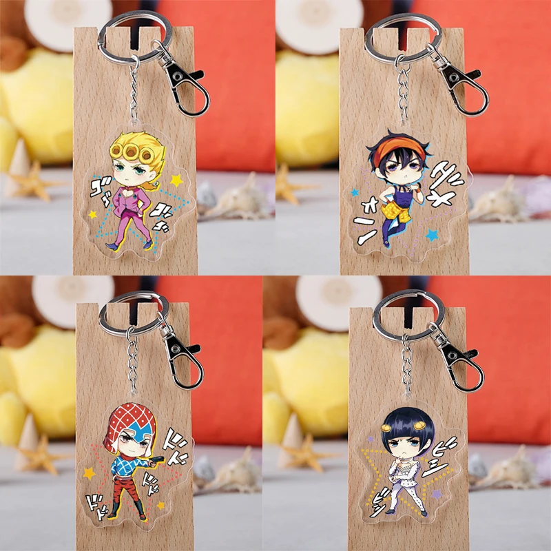 20pcs/lot Anime JoJo Bizarre Adventure Keychain Kujo Jotaro Kira Yoshikage Caesar Pendent Keyring Acrylic Cartoon Friend Gift