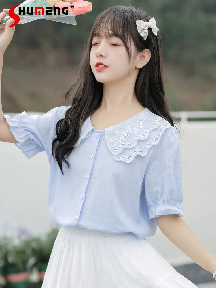 

Женский свободный топ с коротким рукавом, милый двухслойный Свободный Топ в японском стиле с оборками, лето 2023