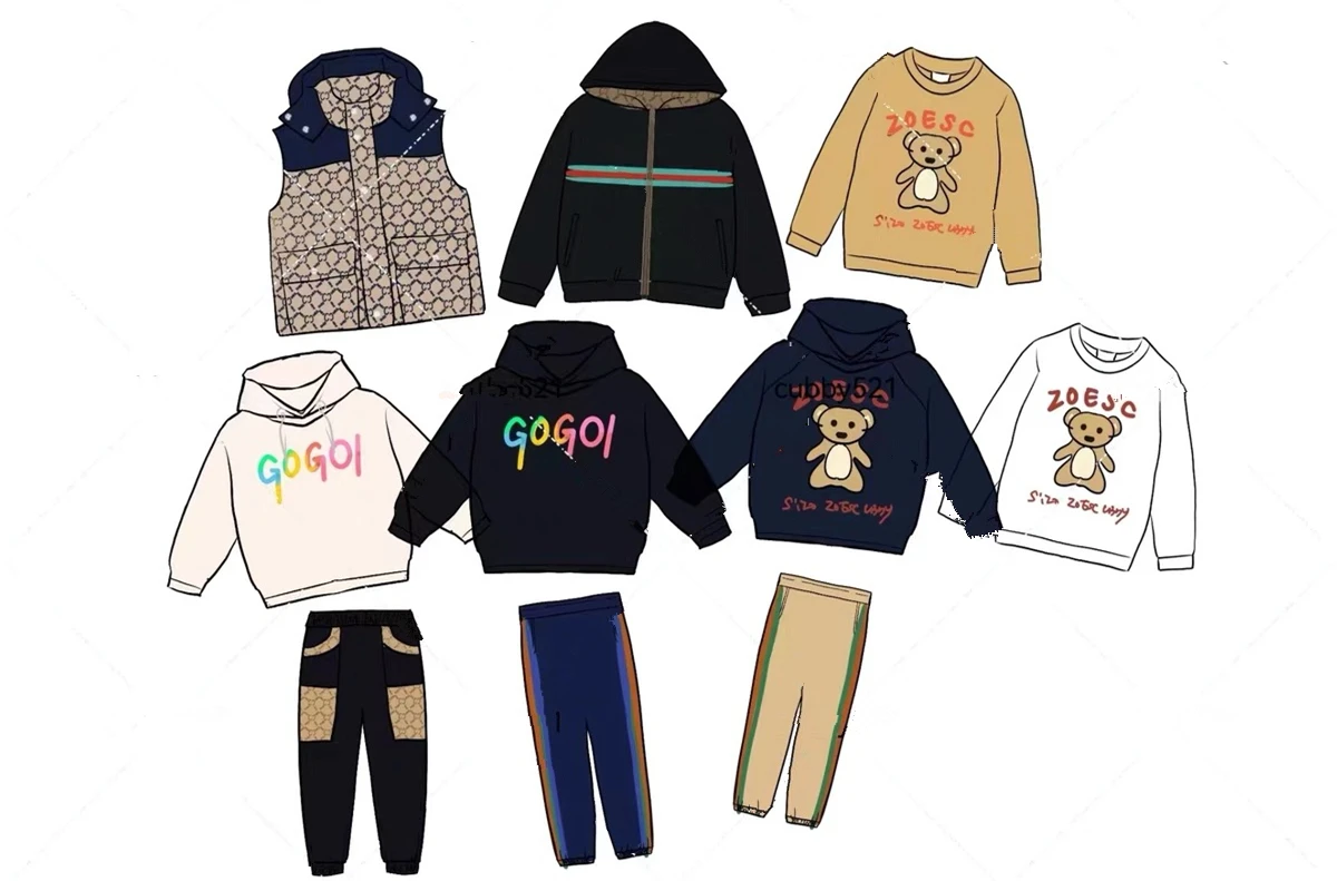 

Осень/Зима 2023, новинка, детский Модный стильный милый свитер с буквенным медведем, пуховой жилет, повседневный комплект с длинными брюками