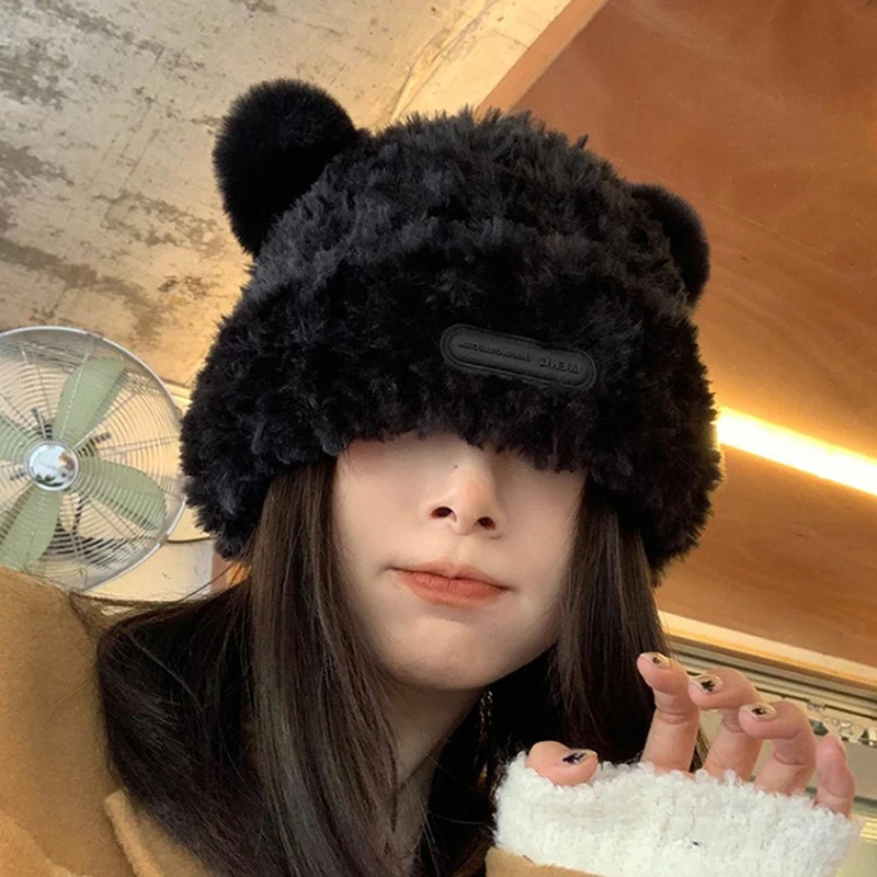 

1pc Cute Bear Ear Knitted Hat Fashion Wool Hat For Women Autumn Winter Warm Hat Apparel Accessories