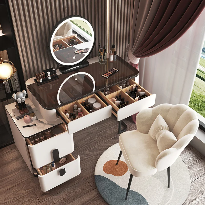 

Multifunction Corner Dressing Table Luxury Wood Mobile Mirror Led White Drawer Dresser Tocador Maquillaje Bedroom Furniture