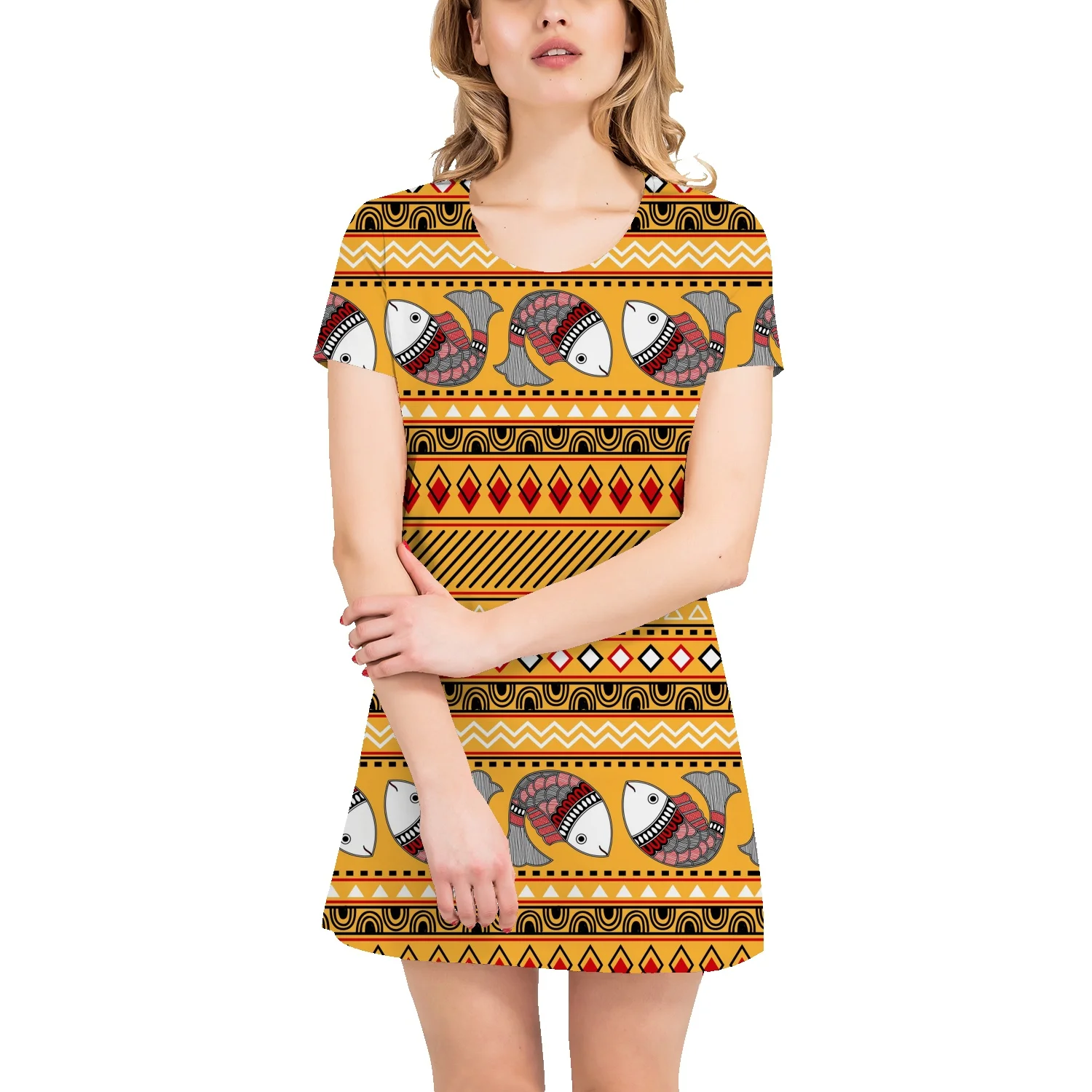 

Летнее камуфляжное модное платье-футболка с круглым вырезом и 3D юбкой, новинка 2022, прямая трапециевидная юбка, Повседневное платье средней ...