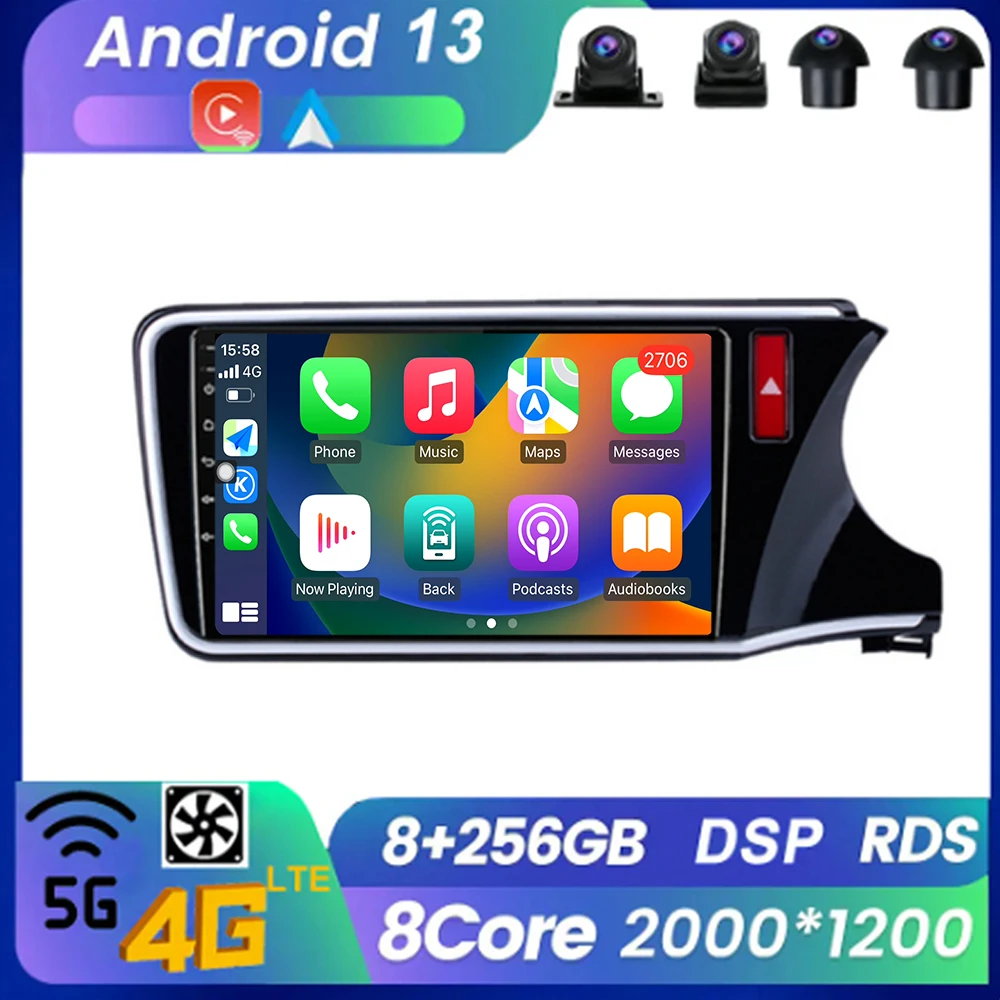 

Carplay мультимедийное радио Bluetooth WIFI для Honda City Grace 2014-2017 Android 13 беспроводное Авторадио