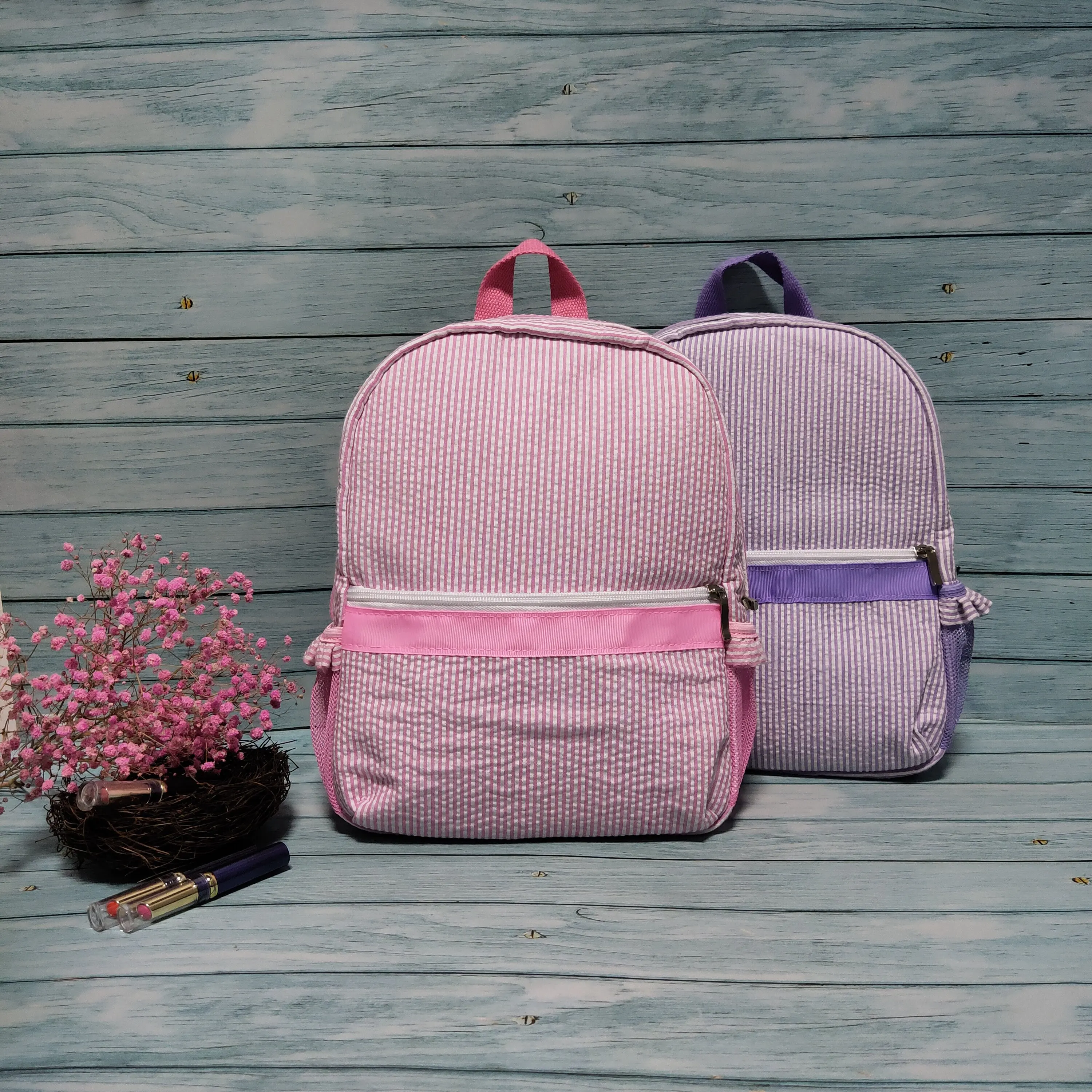 Ruffle Seersucker Backpack Kids Personalized Preschool Bags 