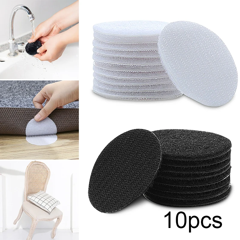 

10 Pcs Double Sided Sticky Tape Adhesive Sticker Rug Carpet Gripper Pad Strong Fastener Nylon Hook Dots Stickers
