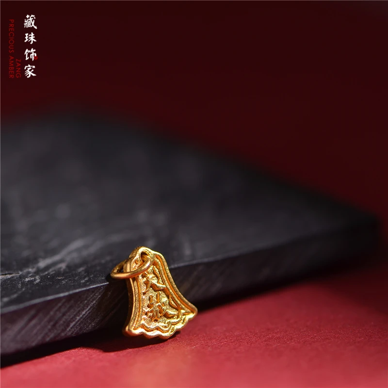 Tibetan Beading Pure Gold Carved Sky Amnes No-Matter Card Bracelet Pendant Accessories DIY Plain