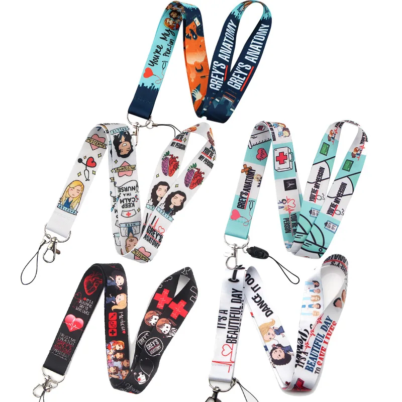 TV Show Greys Anatomy Mobile Phone Lanyard Keychain Cute Ribbon Fabric Strap Lanyards Tape Gifts for Nurse Doctor Card Accessory