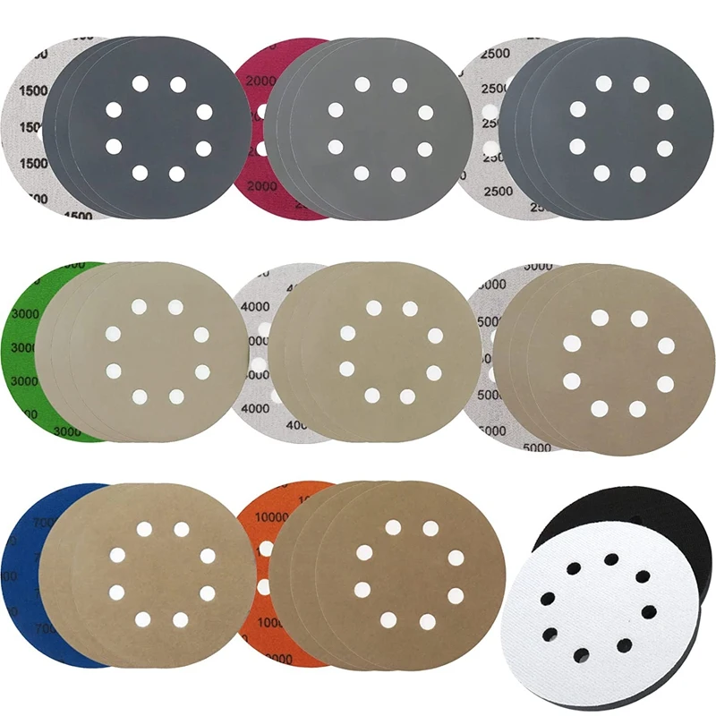 

32 Piece 5Inch 8 Hole Sandpaper With 2 Interface Pads Sanding Disc Hook And Loop, Wet And Dry Random Orbital Sandpaper