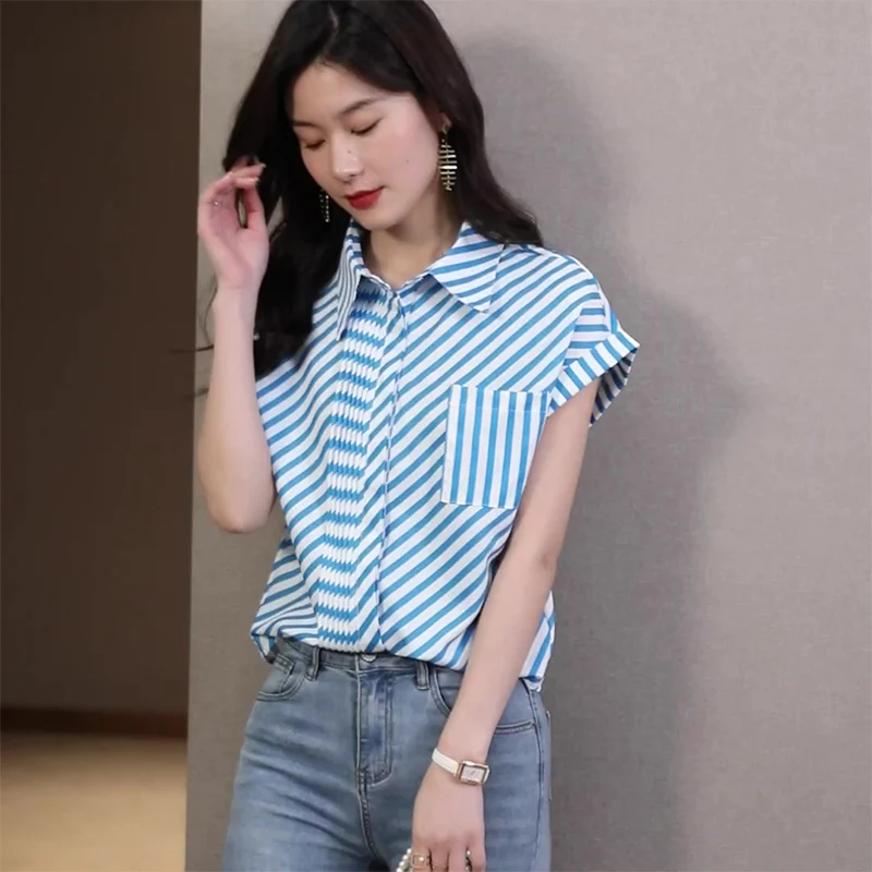 Женская одежда повседневные свободные рубашки летние новые шикарные голубые и