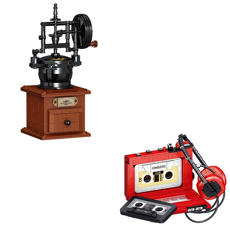 

Model Creative Retro Coffee Machine Tape Recorder Figures Mini Accessory Building Blocks Parts Bricks Construction Set for Boys