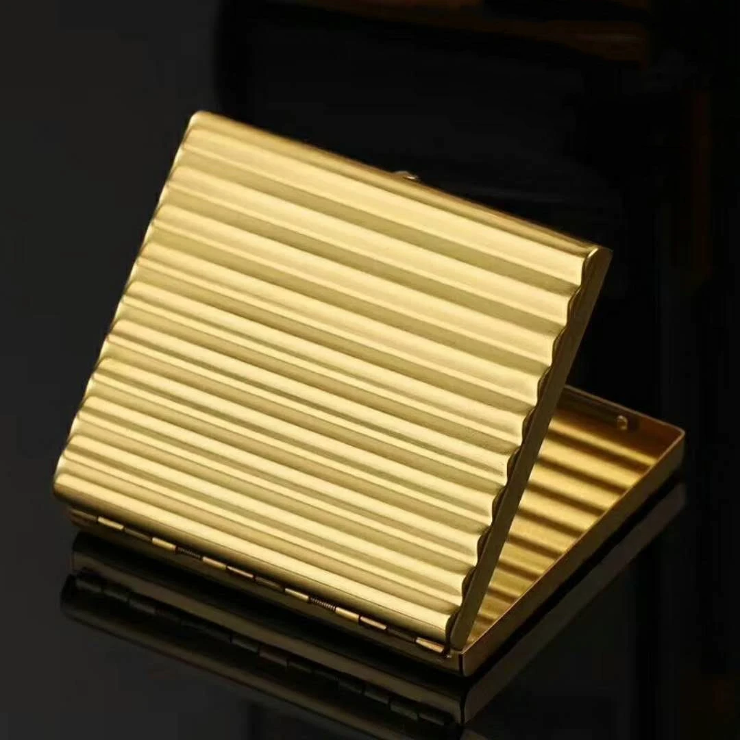 

Double-gunner Cigarette Case 70MM Short Clip Corrugated Portable 20 Packs Holder Smoking Ultra-thin Copper Metal Storage Box