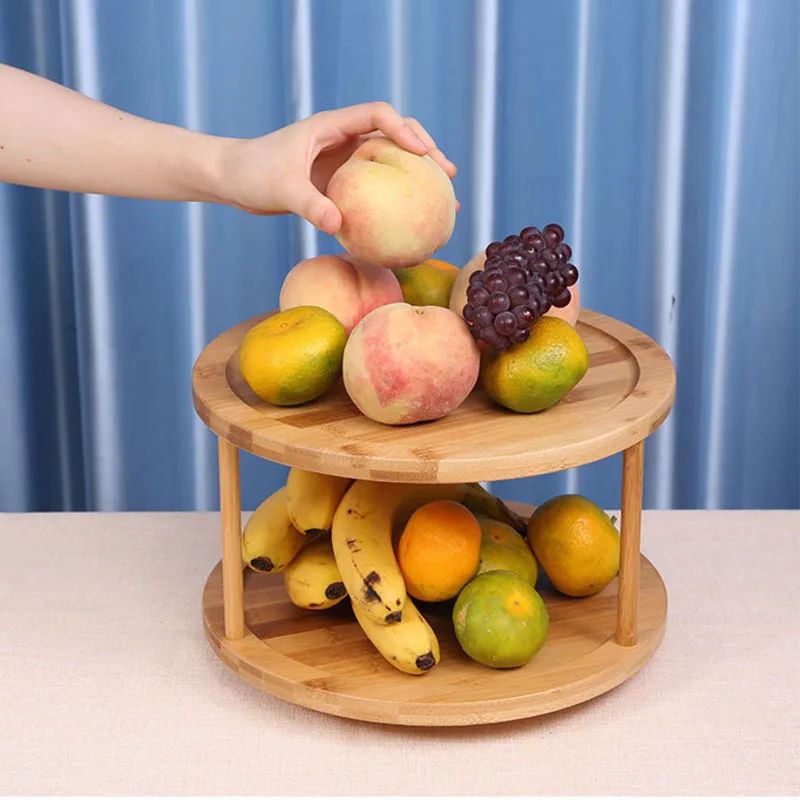 

Household Items Wooden Shelving Rotatable Kitchen Spice Rack Fruit Tray Bamboo Accessories Storage Shelves Desk Makeup Organizer