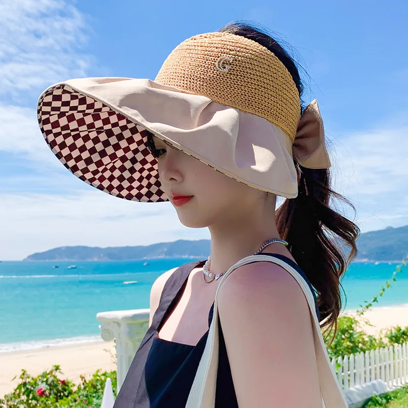 

Summer Hats For Women With Bow Tie Beach Sun Hat Foldable Uv Protection Ladies Hats Casual Outdoor Wide Brim Gorro Chapeu New