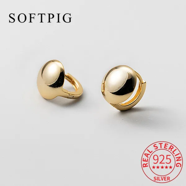 

SOFTPIG Classic Real 925 Sterling Silver 18K Gold Glossy Ball Hoop Earrings For Women Party Fine Jewelry Minimalist Accessories