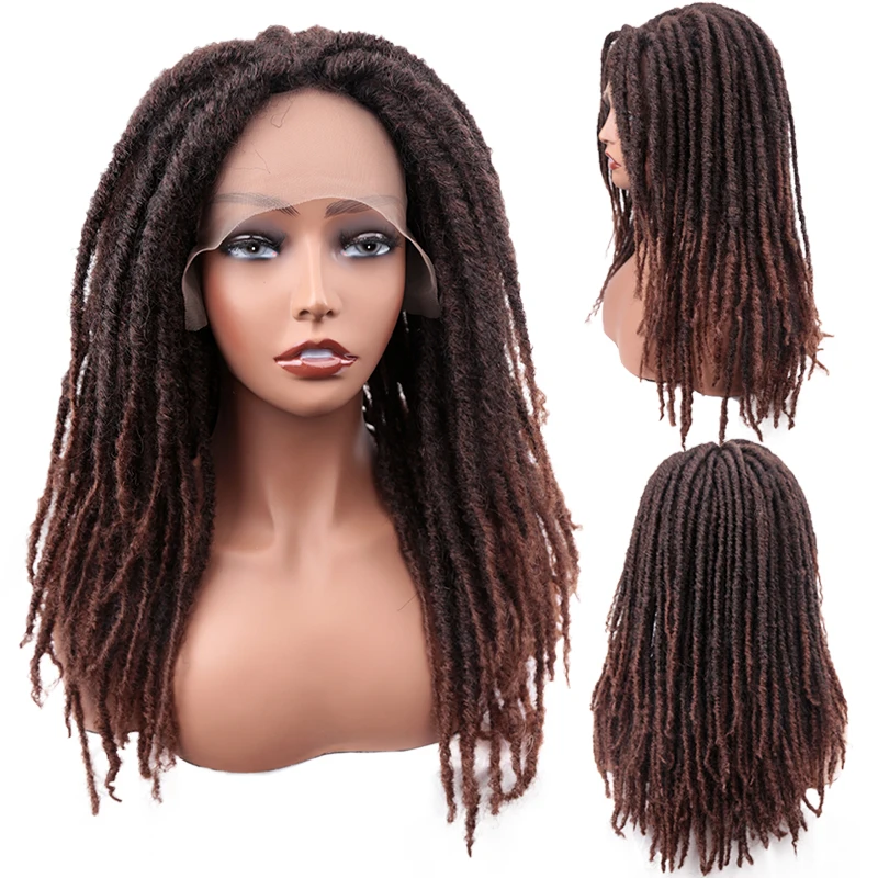 Straight Dreadlock Braided Wig Long Synthetic Lace Front Wigs for Black Women Ombre Brown Afro Wigs with Natural Looking Cosplay