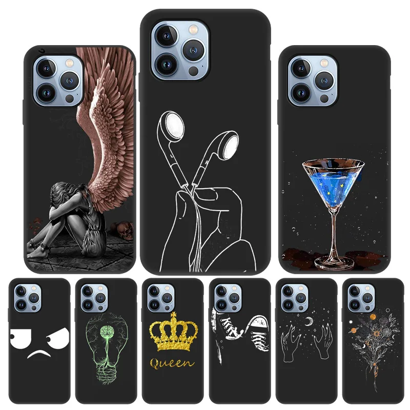 

Black Phone Case For iPhone 13 Pro Case Soft Cover For iPhone 11 12 Pro Max X XR XS 12 13 Mini SE 6S 6 7 8 Plus Shockproof Funda
