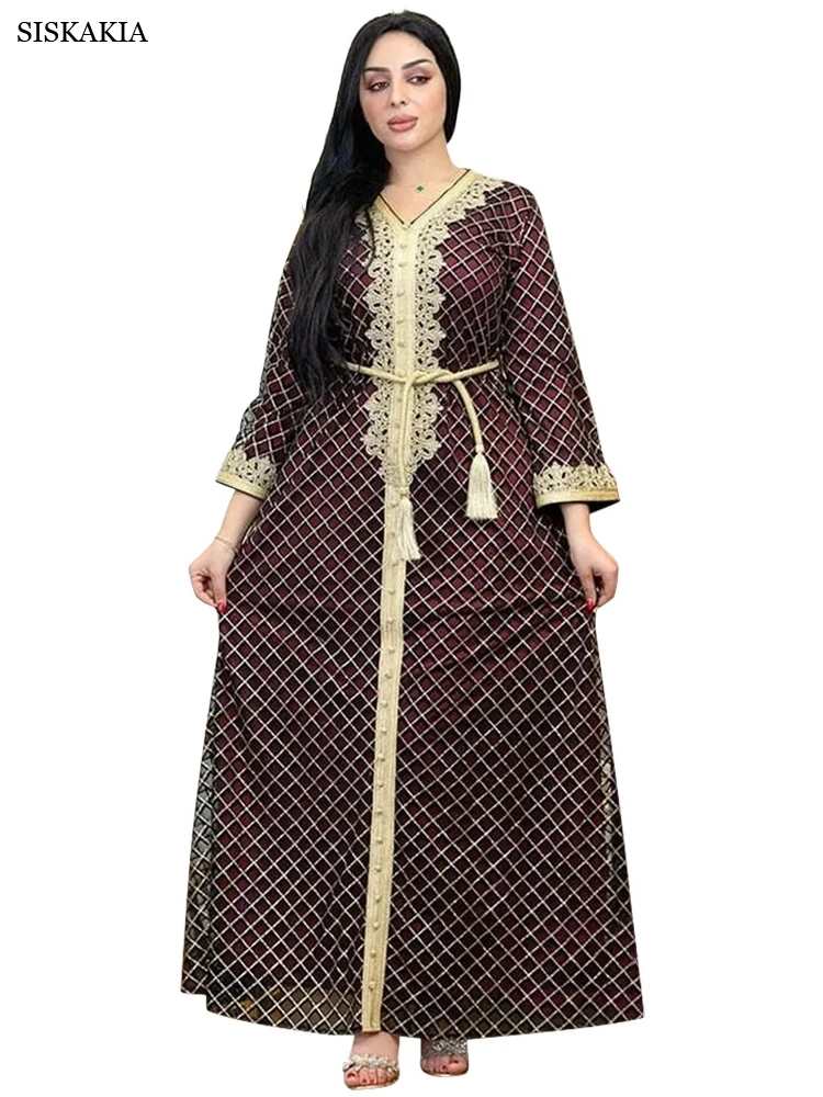 

Siskakia клетчатое платье с блестками, великолепные мусульманские Вечерние платья для женщин, Средний Восток, Арабский Дубай, Турция, марокканс...