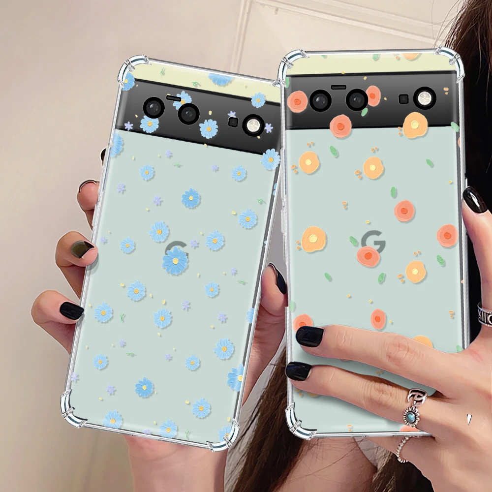 

Luxury Transparent Phone Case for Google Pixel 7a 7Pro 7 Shockproof Soft Silicone Coque for Pixel 6a 6 6Pro Flowers Cover