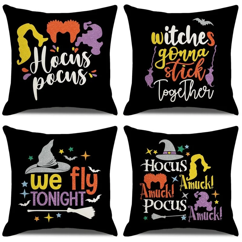 

45*45cm New Halloween Pillow Cover Linen Text Printing Sofa Cushion Cover Home Living Room Pillow