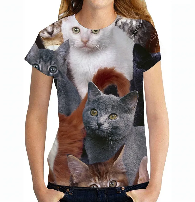 

2022 3d printed cat t shirt women summer new fashion casual cute short sleeve o-neck harajuku streetwear cool tops women tshirt