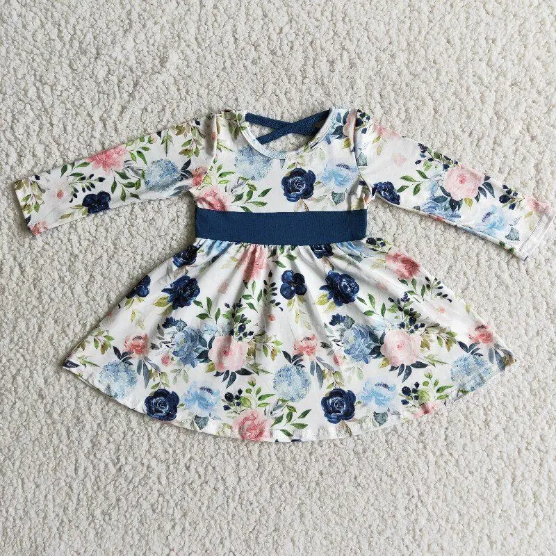 

Лидер продаж 2022, эксклюзивное осеннее платье для девочек с цветочным принтом и длинным рукавом, 100% хлопок, комплекты детской одежды, оптовая...