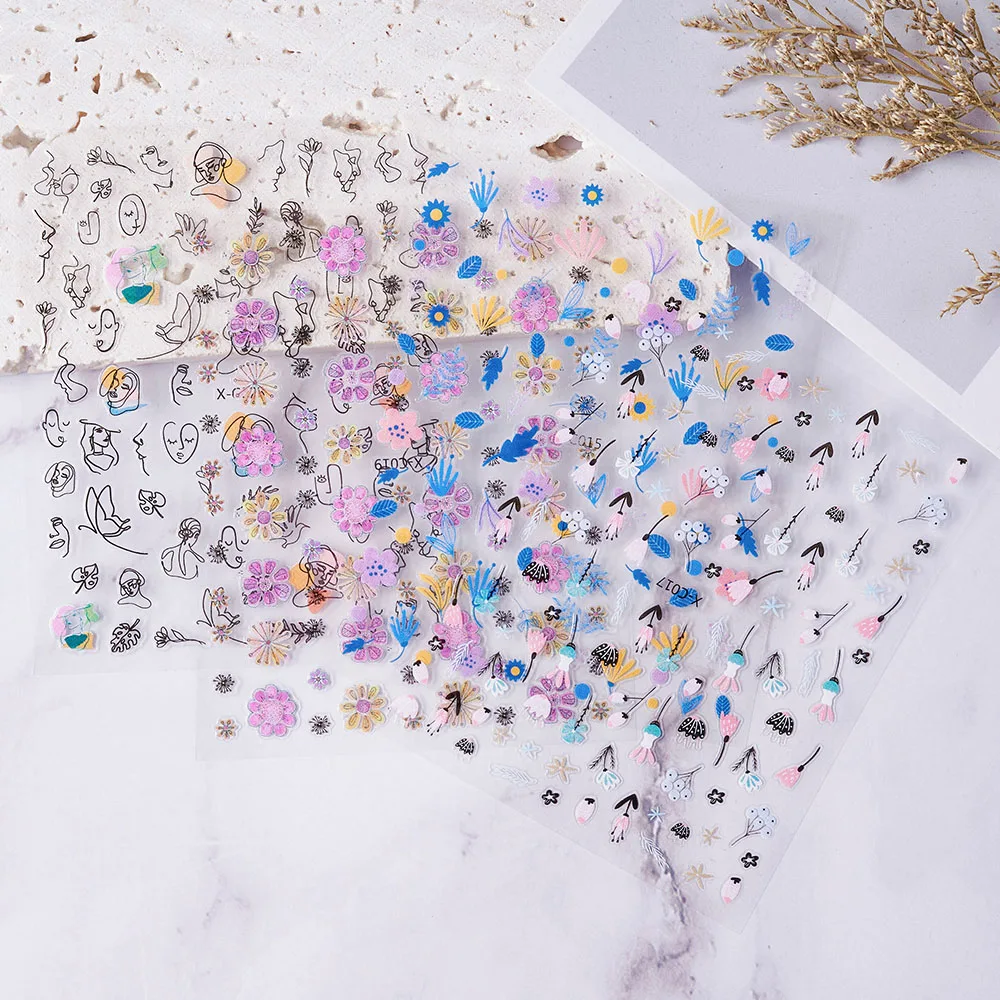 

12 Sheets Random Design 3D Nail Sticker Face Graceful Curve Nail Sticker Decoration NAIL Charms Slider Decals Press On Nails