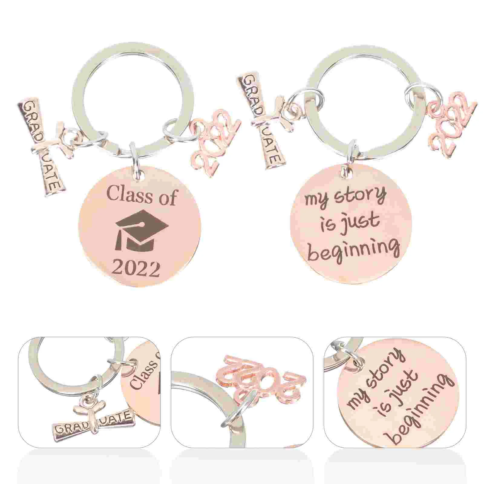 

2pcs Stainless Steel Keychains Exquisite Graduation Season Keychains for 2022 Grad