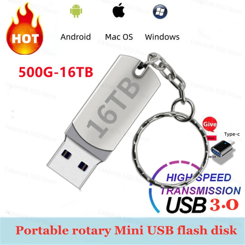 

New 2023 Usb 3.0 Pendrive 2TB High Speed Pen Drive 16TB Metal Cle Usb Flash Drive 4TB 8TB Portable SSD Memoria Free Shipping