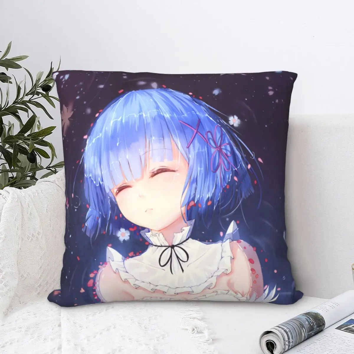 

Girls Rem Ram Throw Pillow Case Re Zero Anime Natsuki Subaru Short Plus Cushion Covers Home Sofa Chair Decorative Backpack