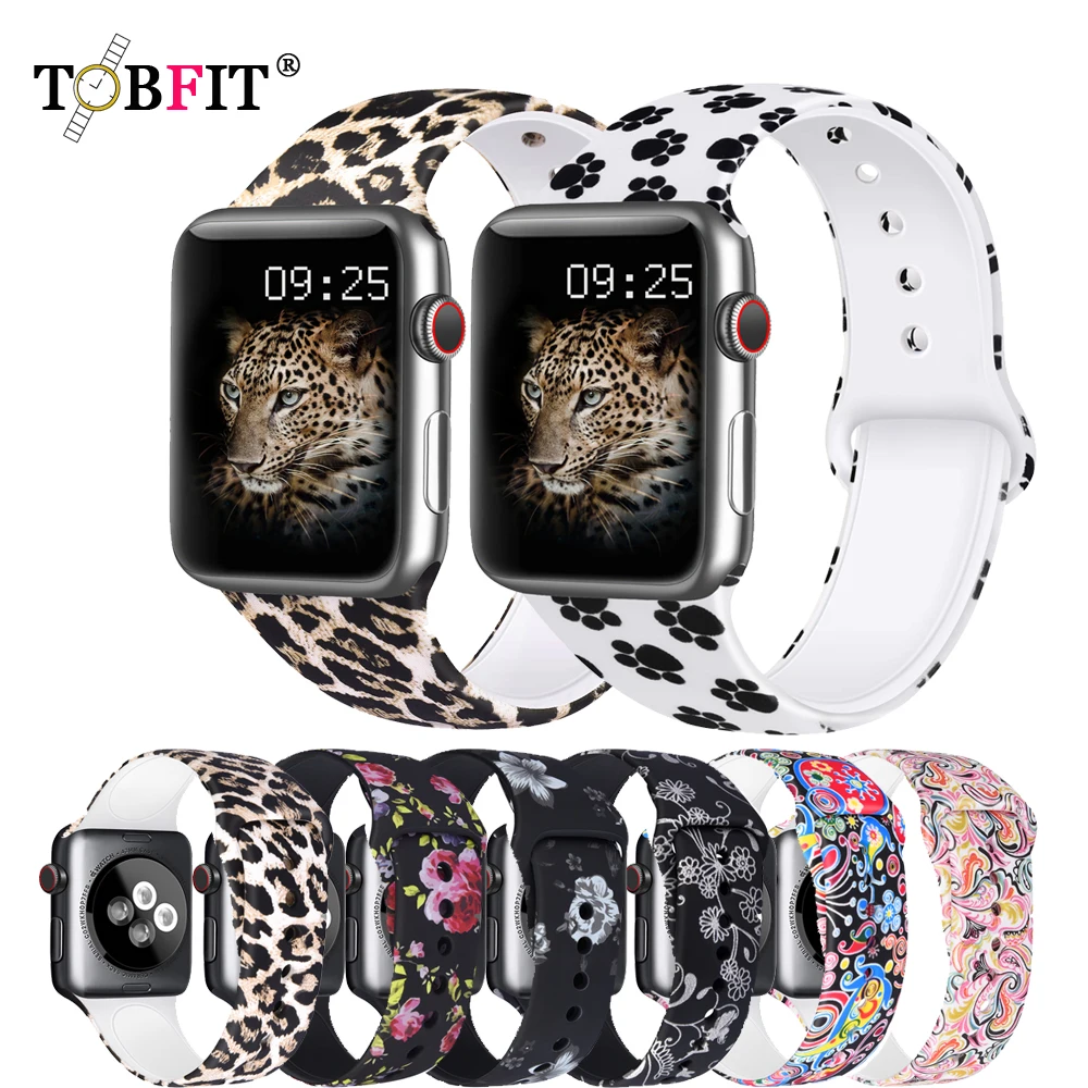 Silicone Band For Apple Watch Strap 45mm 41mm 44mm 40mm 42mm 38mm Pattern Printed Watchband For iWatch 7 6 5 4 3 2 Se Bracelet