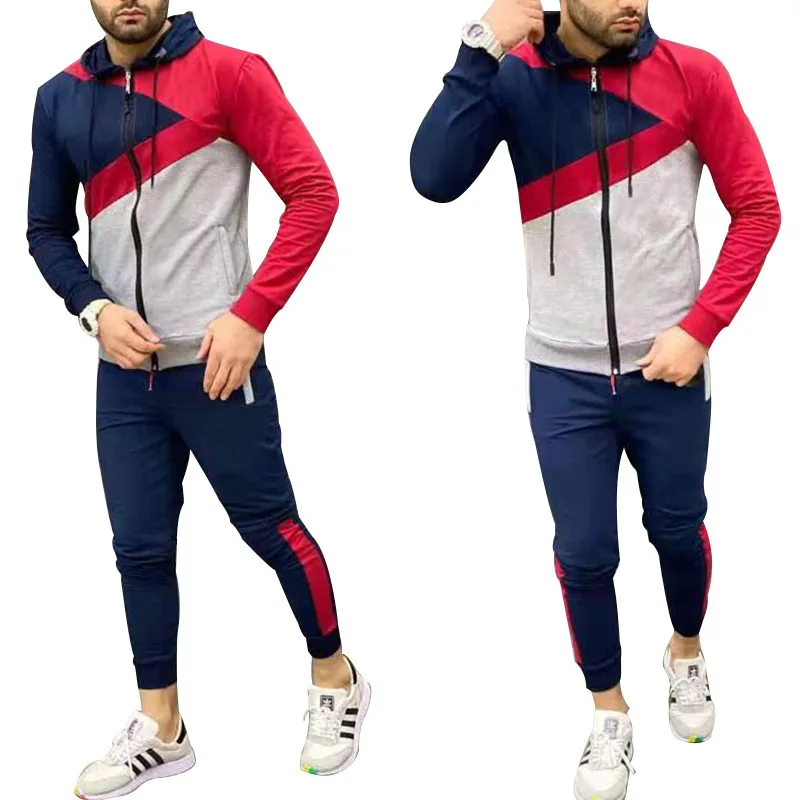 2022 Spring And Autumn Men'S Sportswear Patchwork Hooded Sweater Casual Slim Fashion Jogging Fitness Suit Zwei-Stück Anzüge Dc00