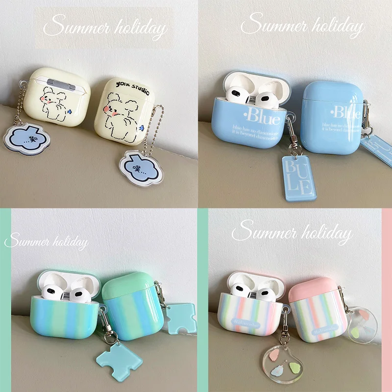 

Cute Case For Apple AirPods 3 Generation Rainbow Color Case For AirPods Pro 3 2 1 Earphone Cover For Airpods 3 3rd With Keychain