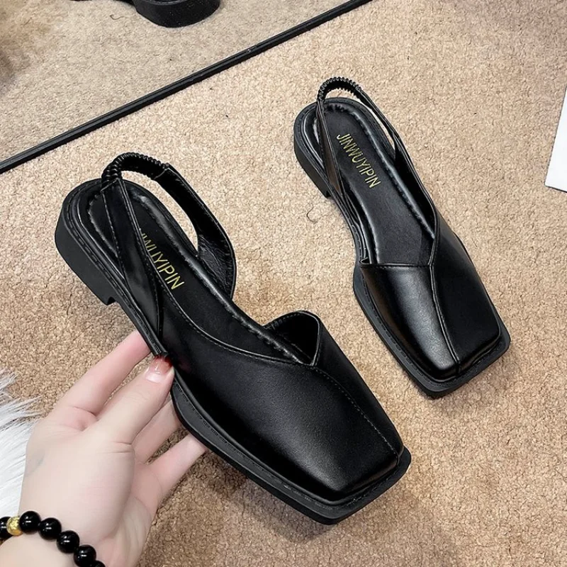 

Женские босоножки с закрытым носком, бежевые туфли на среднем каблуке, с закрытым носком, роскошные черные сандалии, лето 2023