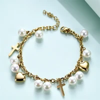 yw gairu summer stainless steel cross heart pearl womens hand bracelet bohemian charm gold 18k jewelry trendy 2022