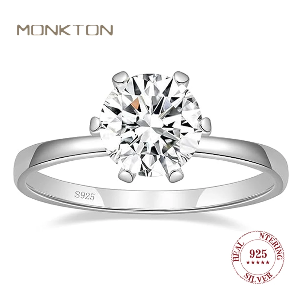 

Monkton 100% 925 Sterling Silver Engagement Rings for Women Classic Zircon Prong Setting Jewelry for Wedding Promise Ring Gift